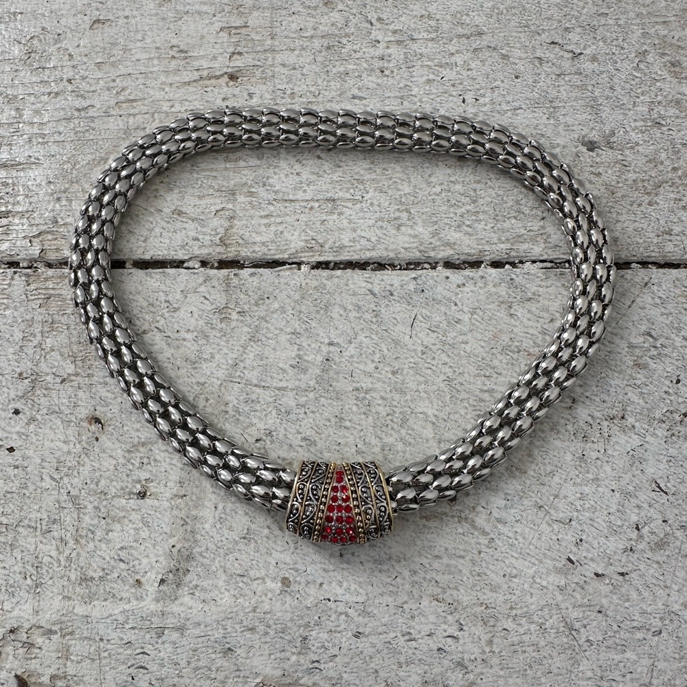 Vintage Thick Snake Mesh Metal Schiaparelli Vibes Magnetic Closure Necklace